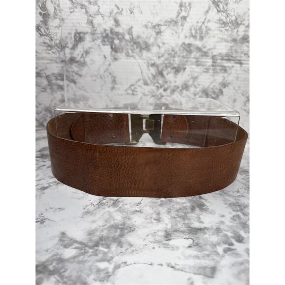 Massimo Dutti Boho Brown Pebbled Leather Wide Belt Size 28 Brass Floral Buckle - Picture 5 of 9